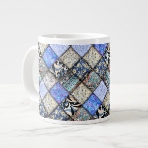 Blue Faux Patchwork Quilting Pattern Large Coffee Mug
