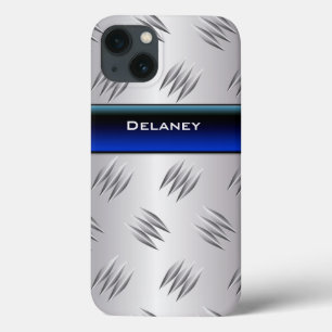 Blue, FAUX Silver Diamond Plate iPad Mini Case