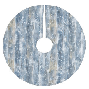 Blue Faux Wood Snow Christmas Brushed Polyester Tree Skirt