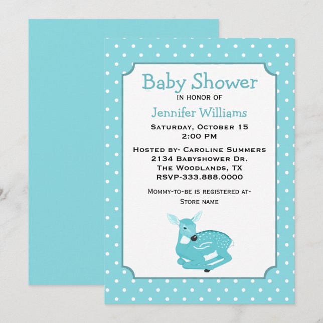 Blue Fawn Baby Shower Invitation (Front/Back)