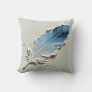 Blue Feather 3D Textured Oil Painting Art Modern Throw Pillow