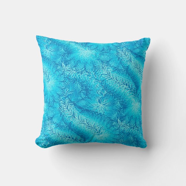 Blue feather boa throw pillow (Front)