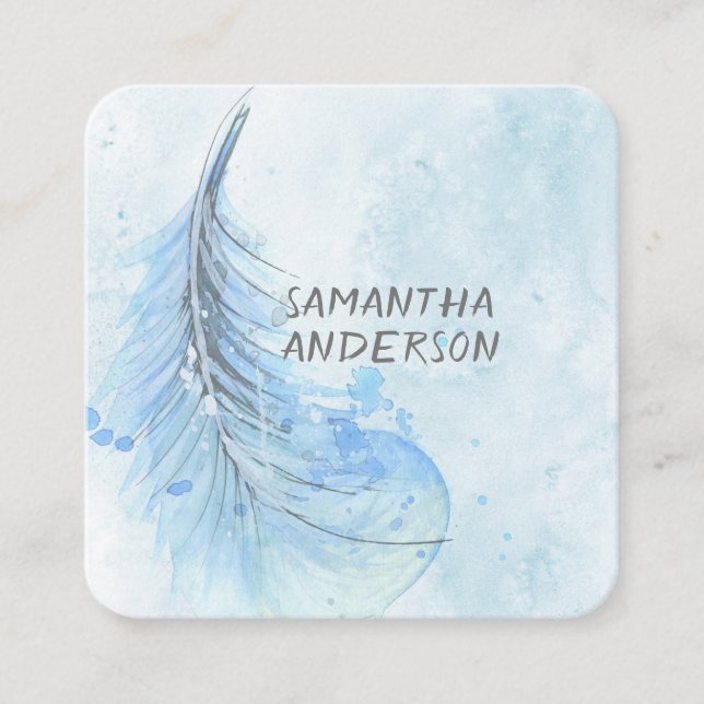 blue feather custom business card template (Front)