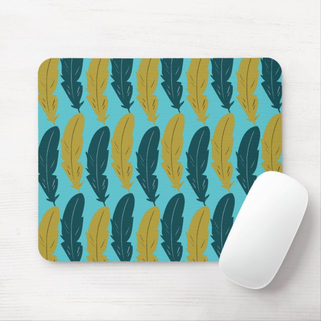 Blue Feather Pattern Mouse Pad (With Mouse)