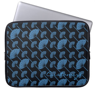 Blue Feathered Floral Fans Pattern Laptop Sleeve