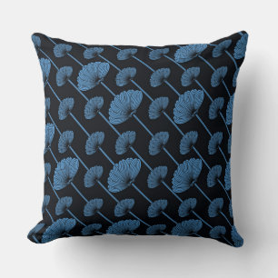 Blue Feathered Floral Fans Pattern Throw Pillow