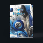 Blue Feathers Abstract AI Art Happy Birthday  Card<br><div class="desc">This colourful blue black and grey feather abstract created card was created for her. The happy birthday card features an AI-generated artistic image.  There is an inside that you may personalize with your own words.  You can also transfer this image to another product,  The choice is yours.</div>
