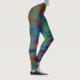 blue feathers abstract leggings