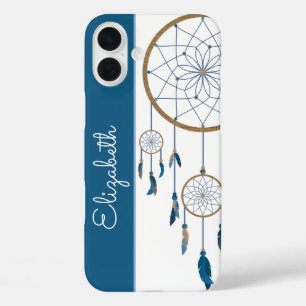 Blue Feathers Dreamcatcher Custom Name Boho iPhone 16 Plus Case