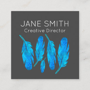 Blue feathers modern colourful creative industry square business card