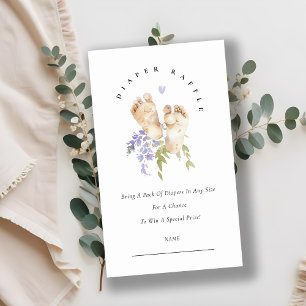 Blue Feet Floral Boy Diaper Raffle Baby Shower Enclosure Card