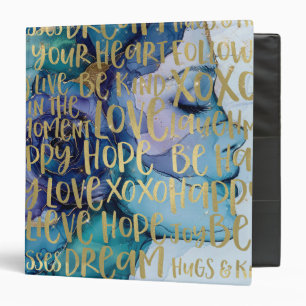 Blue Female Face Gold Inspirational Quotes Binder