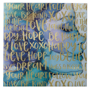 Blue Female Face Gold Inspirational Quotes Tile