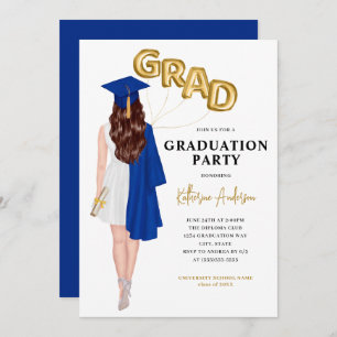Blue Female Graduation Invitation