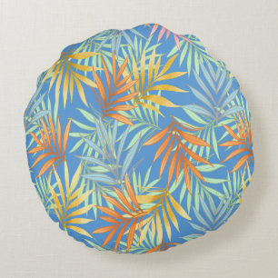 Blue fern gardens round pillow