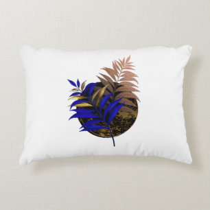Blue fern on black circle accent pillow