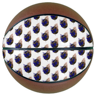 Blue fern on black circle basketball