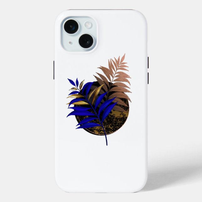 Blue fern on black circle Case-Mate iPhone case (Back)