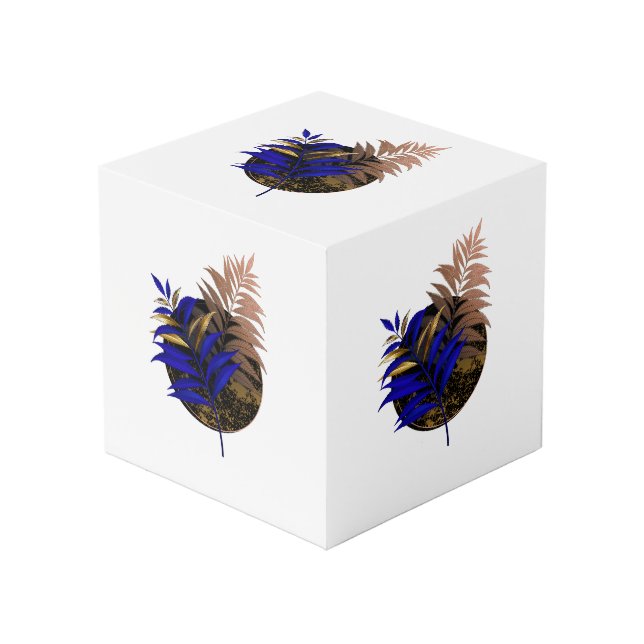 Blue fern on black circle cube (Front Angled)