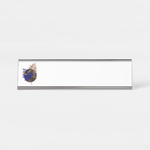 Blue fern on black circle desk name plate