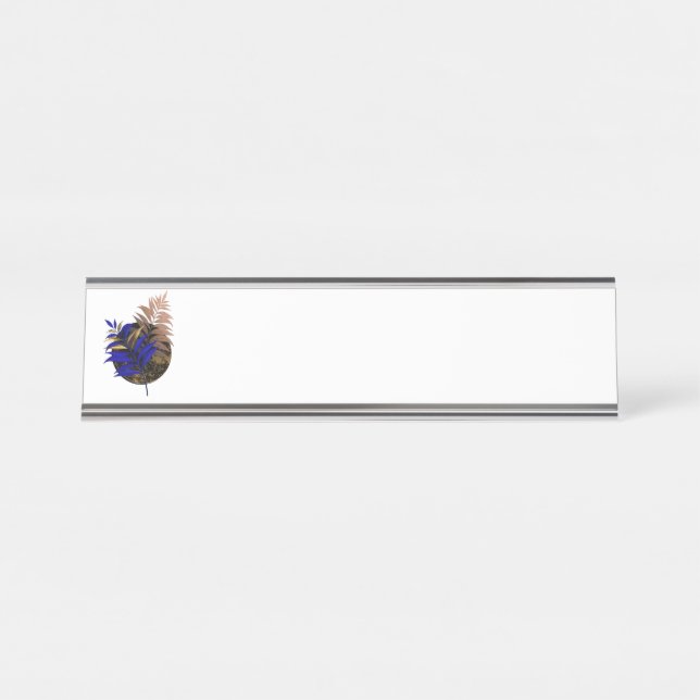 Blue fern on black circle desk name plate (Front)