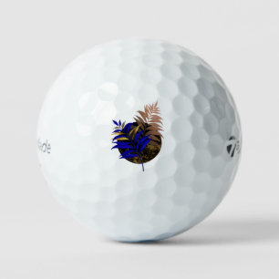 Blue fern on black circle golf balls