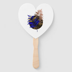 Blue fern on black circle hand fan