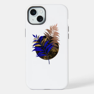 Blue fern on black circle iPhone 15 plus case