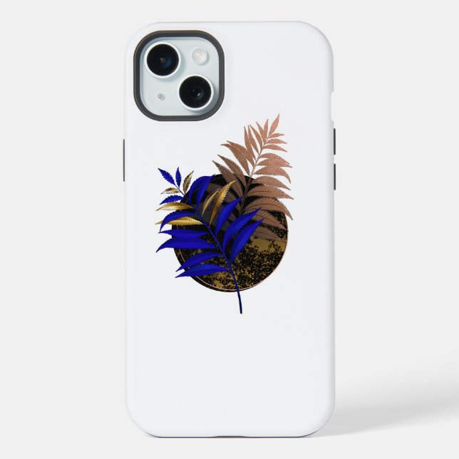 Blue fern on black circle iPhone case (Back)