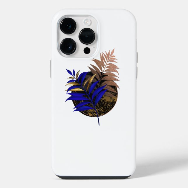 Blue fern on black circle iPhone case (Back)