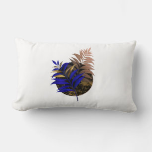 Blue fern on black circle lumbar pillow