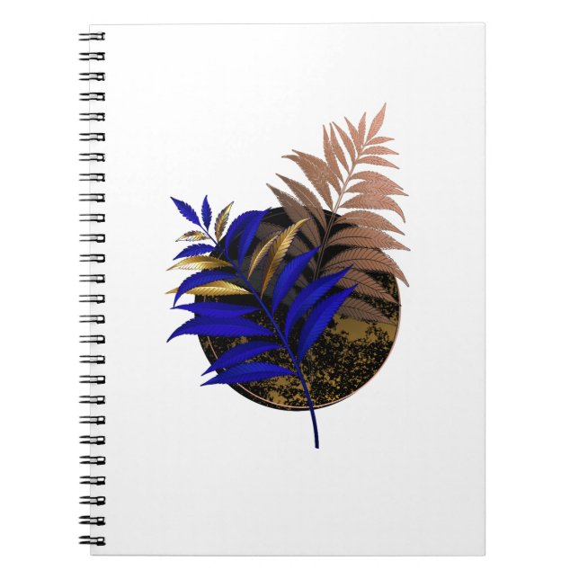 Blue fern on black circle notebook (Front)