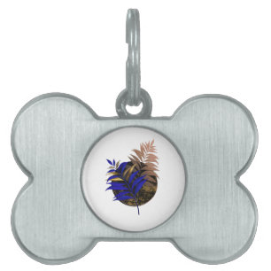 Blue fern on black circle pet ID tag