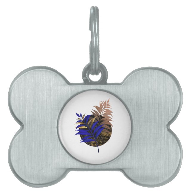 Blue fern on black circle pet ID tag (Front)