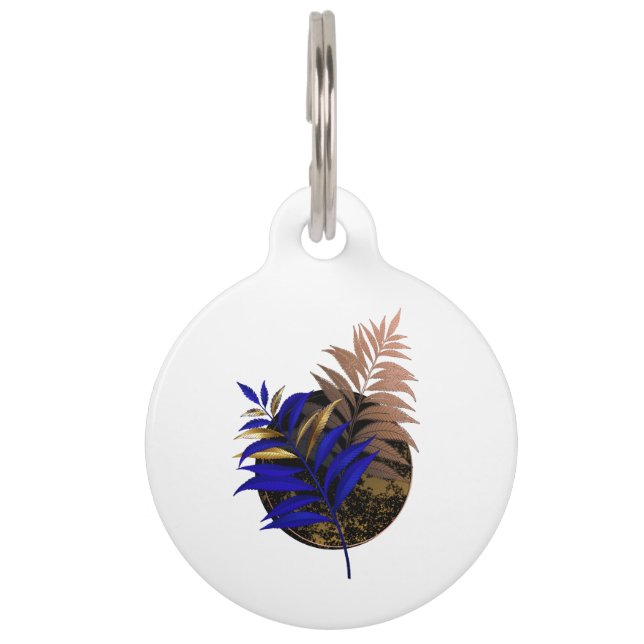 Blue fern on black circle pet tag (Front)