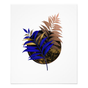 Blue fern on black circle photo print