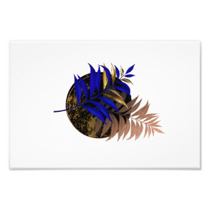 Blue fern on black circle photo print