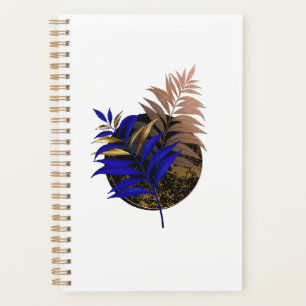 Blue fern on black circle planner