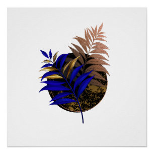 Blue fern on black circle poster