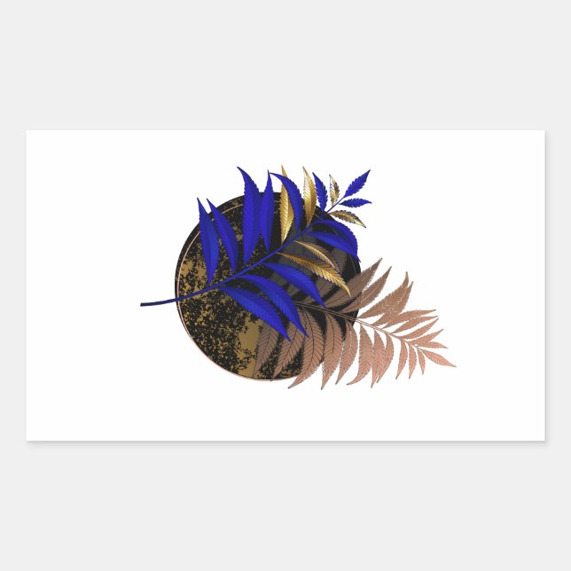 Blue fern on black circle sticker (Front)