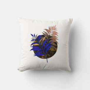Blue fern on black circle throw pillow