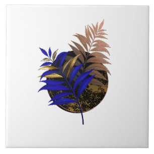Blue fern on black circle tile