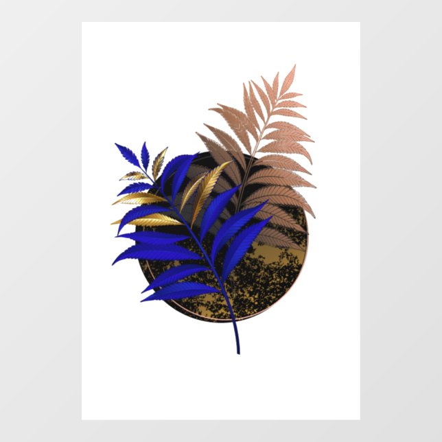Blue fern on black circle window cling (Sheet)