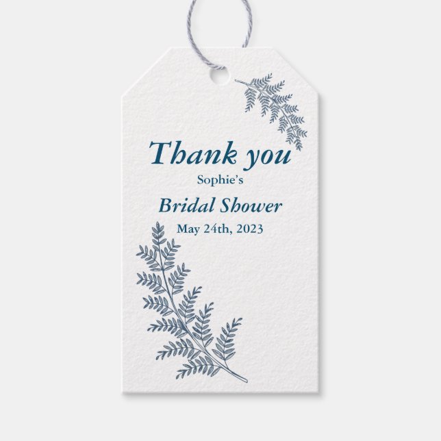 Blue fern Wedding Bridal Shower Favour Gift Tag (Front)
