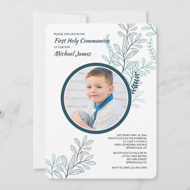 Blue Ferns Photo Invitation (Front)