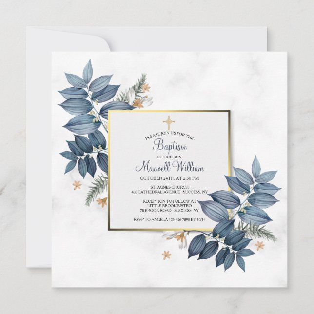 Blue Ferns Religious Invitation (Front)