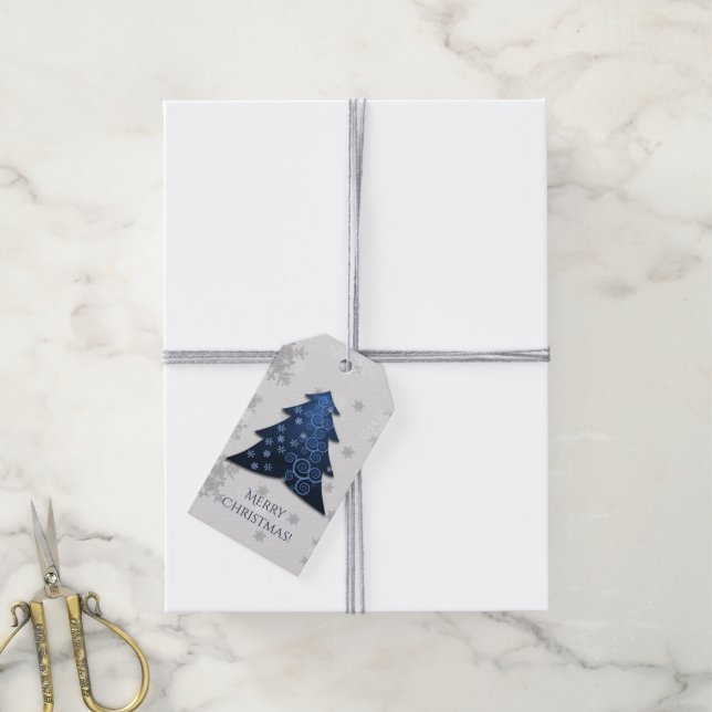 Blue Festive Christmas Tree Gift Tag (With Twine)