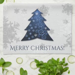 Blue Festive Christmas Tree Kitchen Towel
