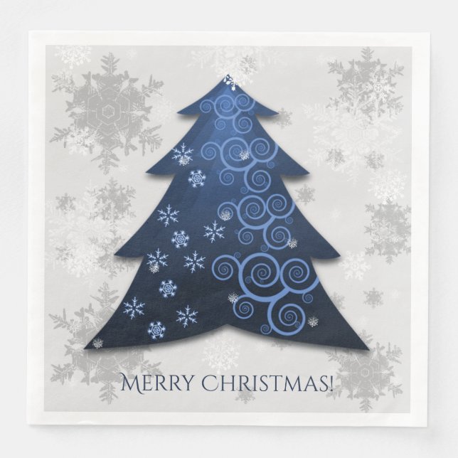Blue Festive Christmas Tree Paper Napkin (Front)