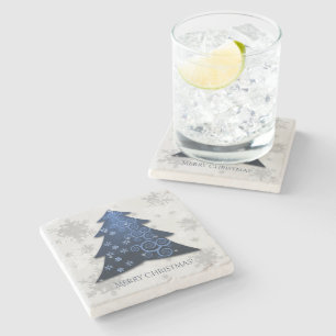 Blue Festive Christmas Tree Stone Coaster